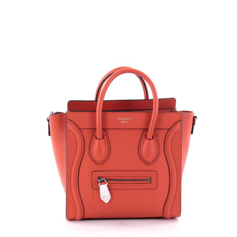 Celine Luggage Handbag Grainy Leather Nano Orange 2715603