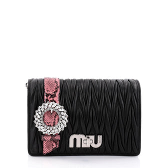 Miu Miu My Logo Shoulder Bag Matelasse Leather with Python Small Black 2716401