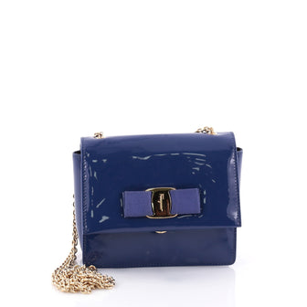 Salvatore Ferragamo Ginny Crossbody Bag Patent Small Blue 2719101