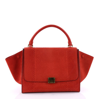 Celine Trapeze Handbag Python Small Red 2719201