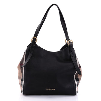 Burberry Canterbury Tote Leather and House Check Canvas Small Black 2721502