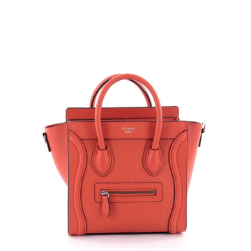 Celine Luggage Handbag Grainy Leather Nano Red 2721801