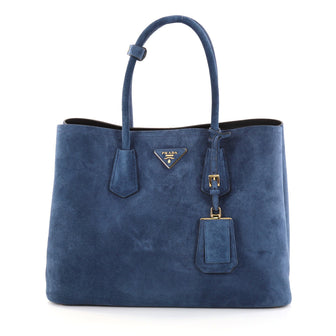 Prada Cuir Double Tote Suede Medium Blue 2734005