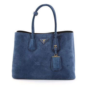 Prada Cuir Double Tote Suede Medium Blue 2734005