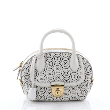 Salvatore Ferragamo Fiamma Satchel Laser Cut Leather Mini White 2735501