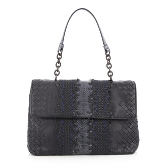Bottega Veneta Olimpia Shoulder Bag Intrecciato Nappa and Snakeskin Medium Black 2736502