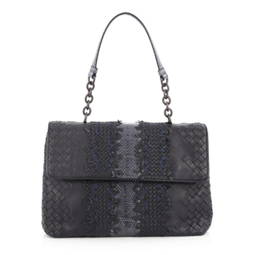 Bottega Veneta Olimpia Shoulder Bag Intrecciato Nappa and Snakeskin Medium Black 2736502