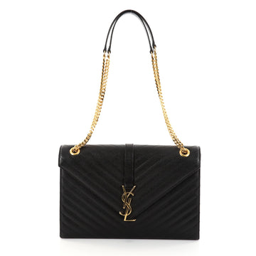 Saint Laurent Classic Monogram Satchel Matelasse Chevron Leather Large Black 2737502