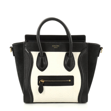 Celine Bicolor Luggage Handbag Grainy Leather Nano Black 2738302
