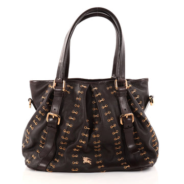 Burberry Lowry Convertible Tote Chain Stitched Leather Large Brown 2745401