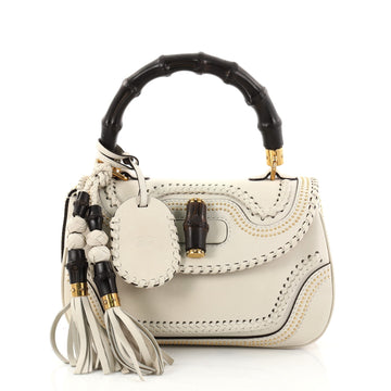 Gucci New Bamboo Top Handle Bag Studded Leather Medium White 2745703