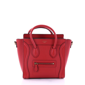Celine Luggage Handbag Grainy Leather Nano Red 2748101