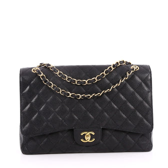 Chanel Classic Single Flap Bag Quilted Caviar Maxi Black 2748701