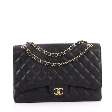 Chanel Classic Single Flap Bag Quilted Caviar Maxi Black 2748701