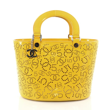 Chanel CC No.5 Shopping Tote Perforated Patent Medium Yellow 2749101