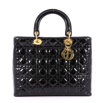 Christian Dior Lady Dior Handbag Cannage Quilt Patent Large Black 2750601
