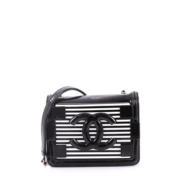 Chanel Boy Brick Flap Bag Striped Patent and Plexiglass Mini Black 2751301