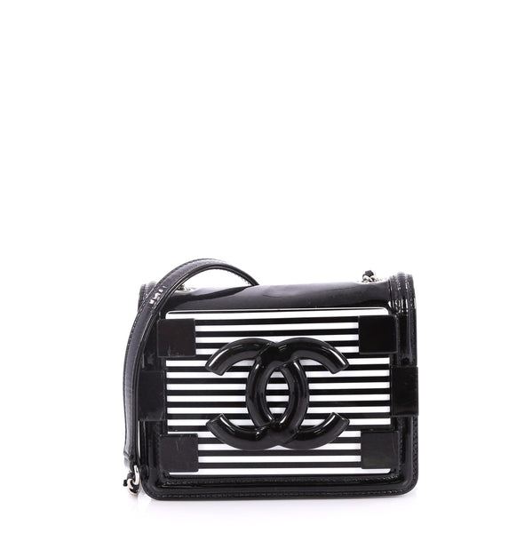 Chanel Black White Stripped Brick Flap Handbag