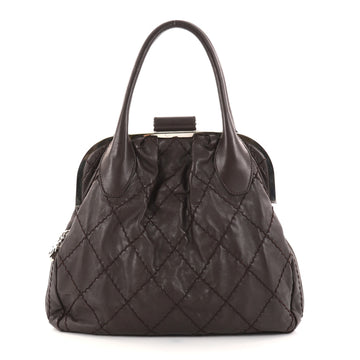 Chanel Expandable Zip Around Frame Bag Quilted Leather Large Brown 2751804