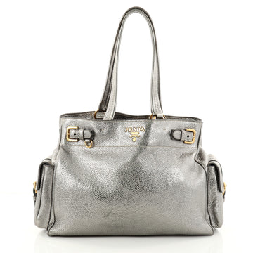 Prada Side Pocket Belt Tote Vitello Daino Medium Silver 2751903