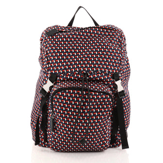 Prada Double Buckle Backpack Printed Tessuto Large Red 2753301