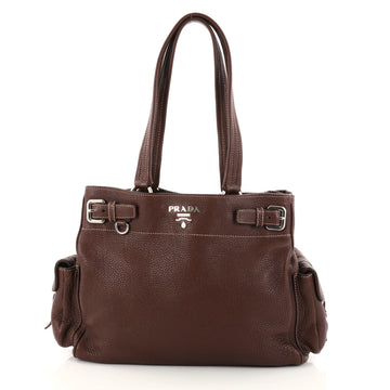 Prada Side Pocket Belt Tote Vitello Daino Medium Brown 2760001