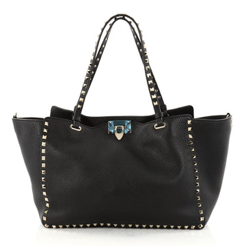 Valentino Rockstud Tote Pebbled Leather Medium Black 2761903