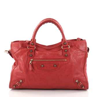 Balenciaga City Giant Studs Handbag Leather Medium Red 2765601