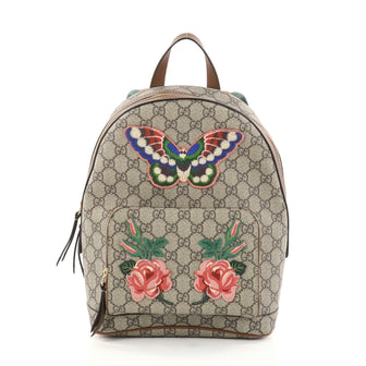 Gucci Zip Pocket Backpack Embroidered GG Coated Canvas Small Gray 2766702
