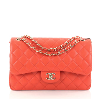 Chanel Classic Double Flap Bag Quilted Lambskin Jumbo Red 2768301