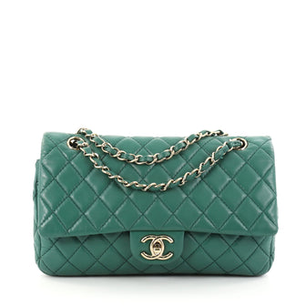 Chanel Vintage Classic Double Flap Bag Quilted Lambskin Green 2769004