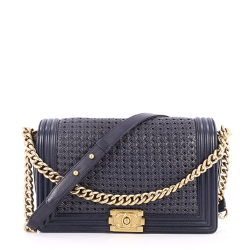 Chanel Boy Flap Bag Braided Sheepskin New Medium Blue 2769405
