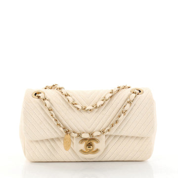 Chanel Medallion Charm Flap Bag Chevron Wrinkled Lambskin Small White 2769501