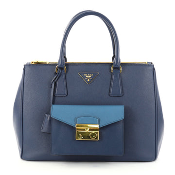 Prada Front Pocket Double Zip Lux Tote Saffiano Leather Medium Blue 2769601