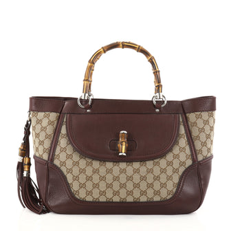 Gucci New Bamboo Tote Canvas Medium Brown 2772101