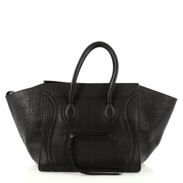 Celine Phantom Handbag Crocodile Embossed Leather Medium Black 2772601