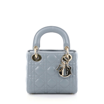 Christian Dior Lady Dior Handbag Cannage Quilt Lambskin Mini Blue 2772702