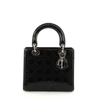 Christian Dior Lady Dior Handbag Stitched Cannage Patent Medium Black 2773202