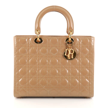 Christian Dior Lady Dior Handbag Cannage Quilt Patent Large Brown 2773203