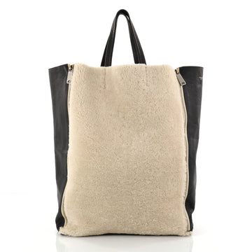 Celine Vertical Gusset Cabas Tote Shearling and Leather Large Black 2774701