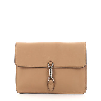 Gucci Jackie Soft Flap Shoulder Bag Leather Brown 2775501