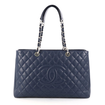  Chanel Grand Shopping Tote Quilted Caviar XL Blue 2775801