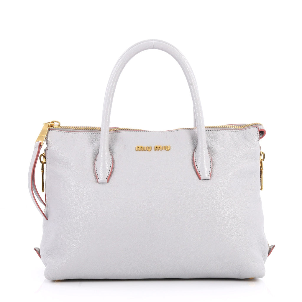 Buy Miu Miu Convertible Madras Side Zip Satchel Grainy 2776001