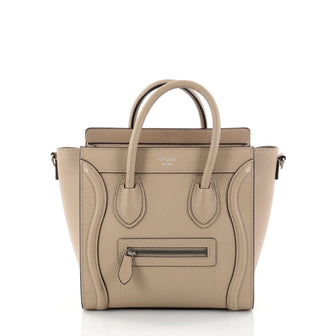 Celine Luggage Handbag Grainy Leather Nano Brown 2777802