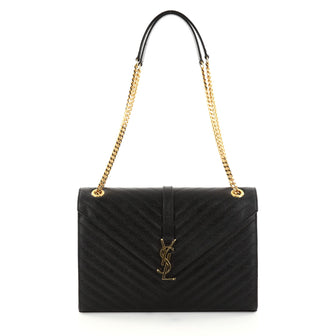 Saint Laurent Classic Monogram Satchel Matelasse Chevron Leather Large Black 2779101
