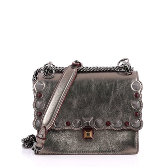 Fendi Kan I Handbag Studded Leather Small Gray 2783001