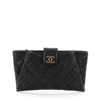 Chanel Coco Pleats Clutch Quilted Glazed Caviar Black 2783601