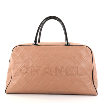 Chanel Embossed Logo Bowler Bag Quilted Lambskin Large Pink 2784203