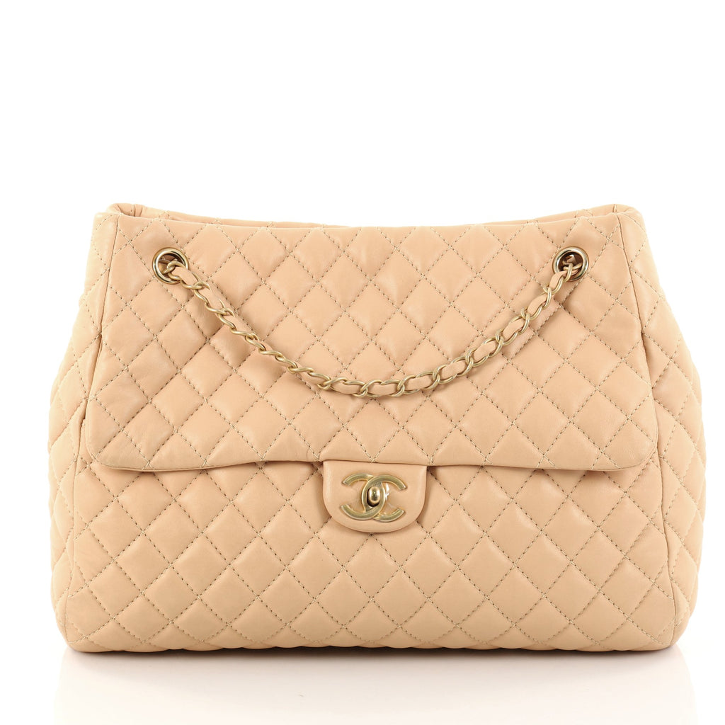 Chanel Fluo Pink Quilted Fabric Large CC Tote Bag