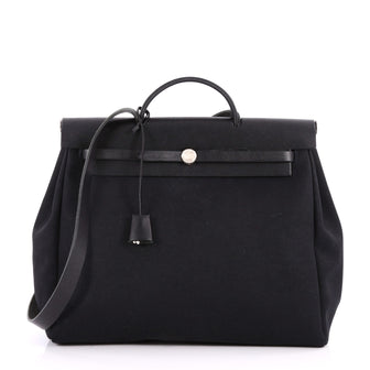Hermes Herbag Toile and Leather MM Black 2784601